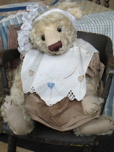 Once upon a time I made many, many bears like Miss Eliza Jane... now she is the last of her kind and lives in my studio to keep me company and remind me of her sisters.
